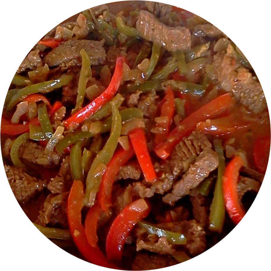 Steak strips with peppers